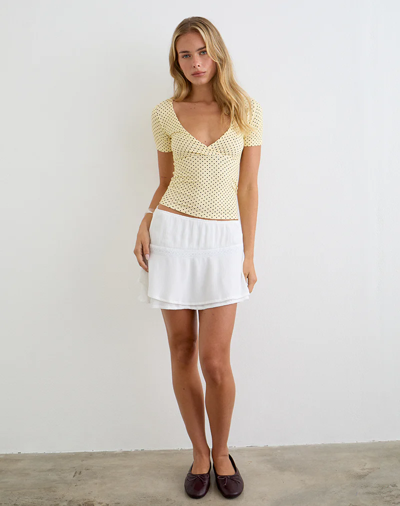 Lobos Crossover Top in Butter Yellow with Micro Polka Dots - Image 3