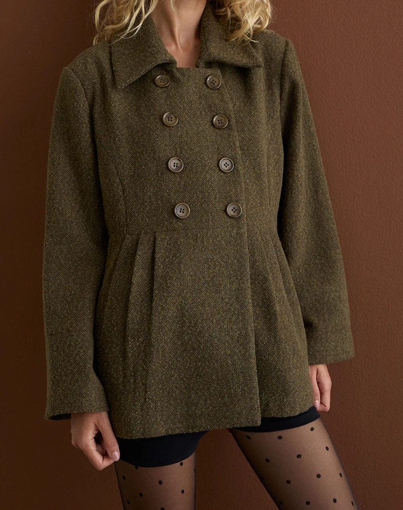 Locarti Coat in Herringbone Olive - Image 2