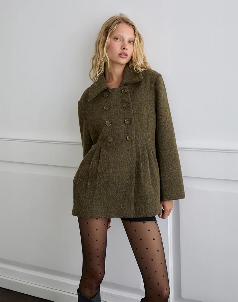 Locarti Coat in Herringbone Olive - Image 3
