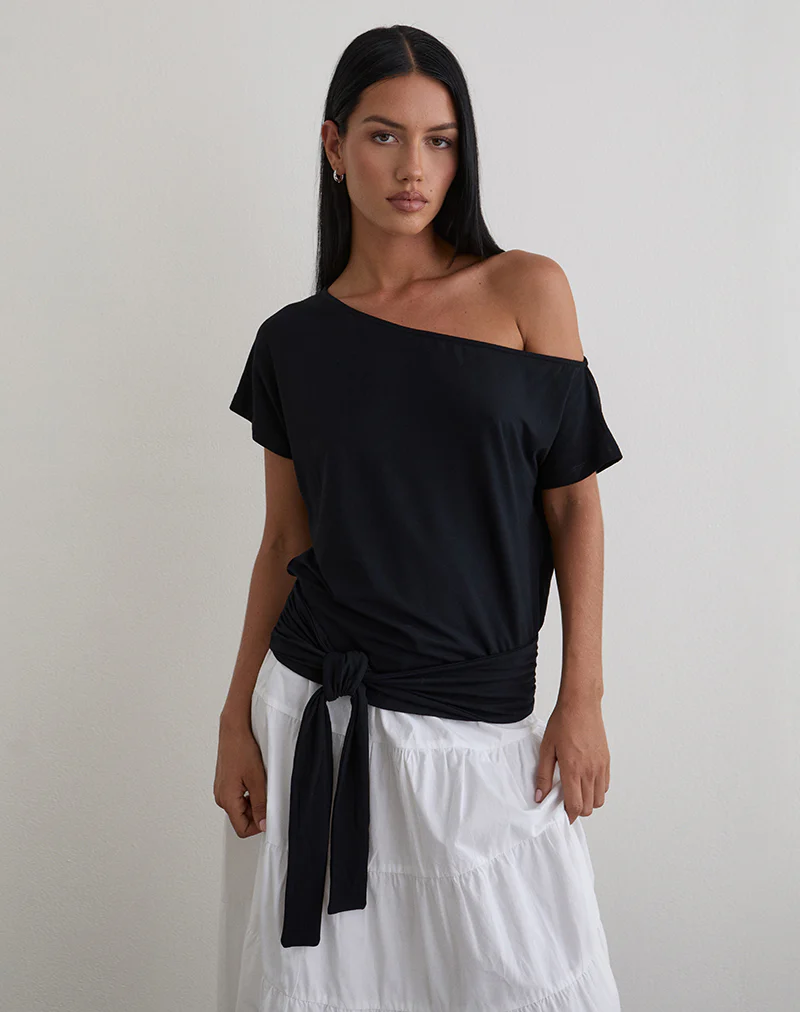 Lola Tie Waist Top in Rayon Jersey Black - Image 2