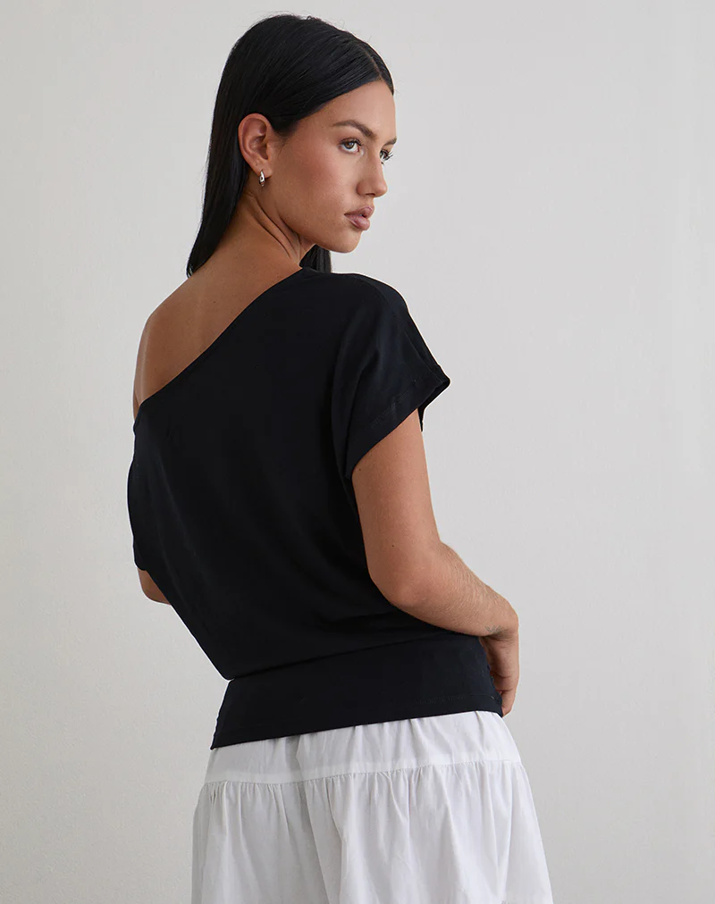 Lola Tie Waist Top in Rayon Jersey Black - Image 3