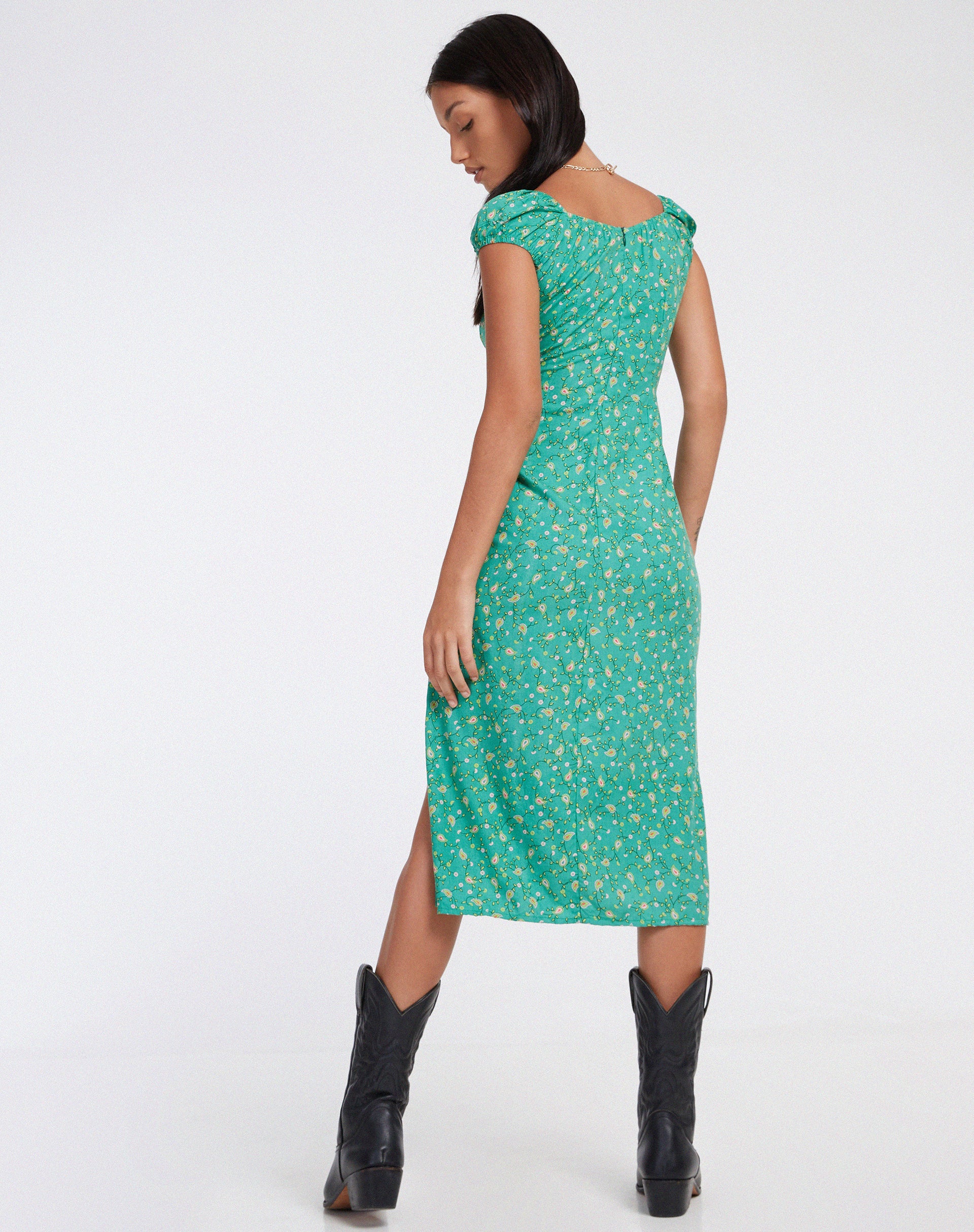 Lona Midi Dress in Paisley Fun Green - Image 5