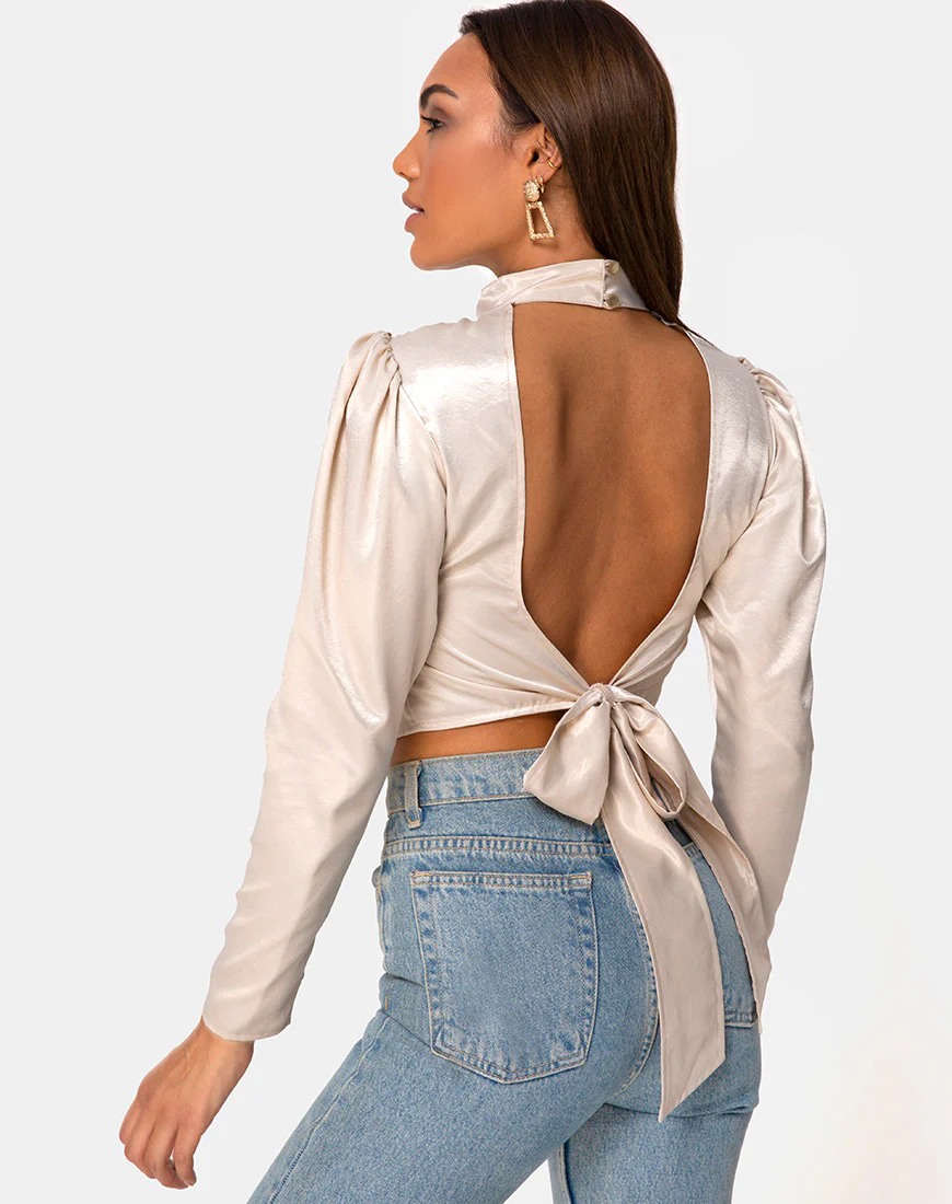 Lona Longsleeve Top in Satin Cream - Image 2