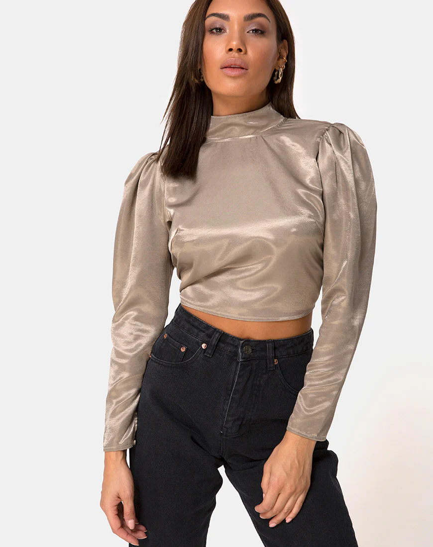 Lona Longsleeve Top in Satin Taupe - Image 2