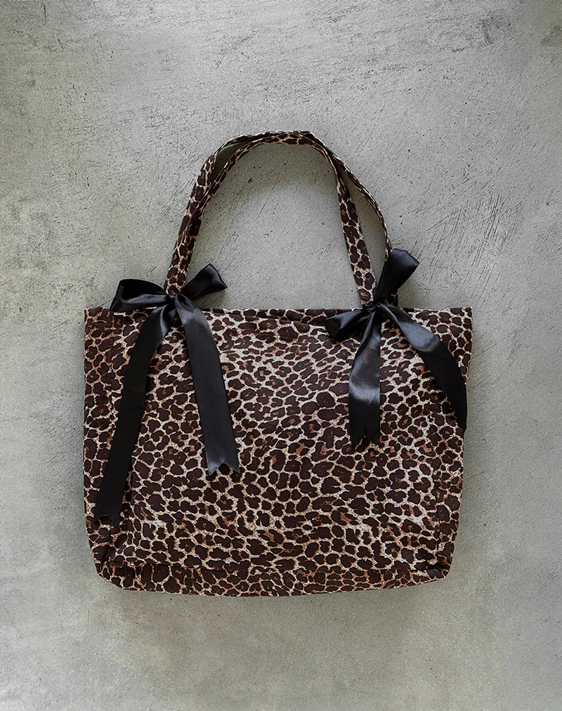 London Bag in Rar Leopard Sandstorm Print with Black Bows - Image 2