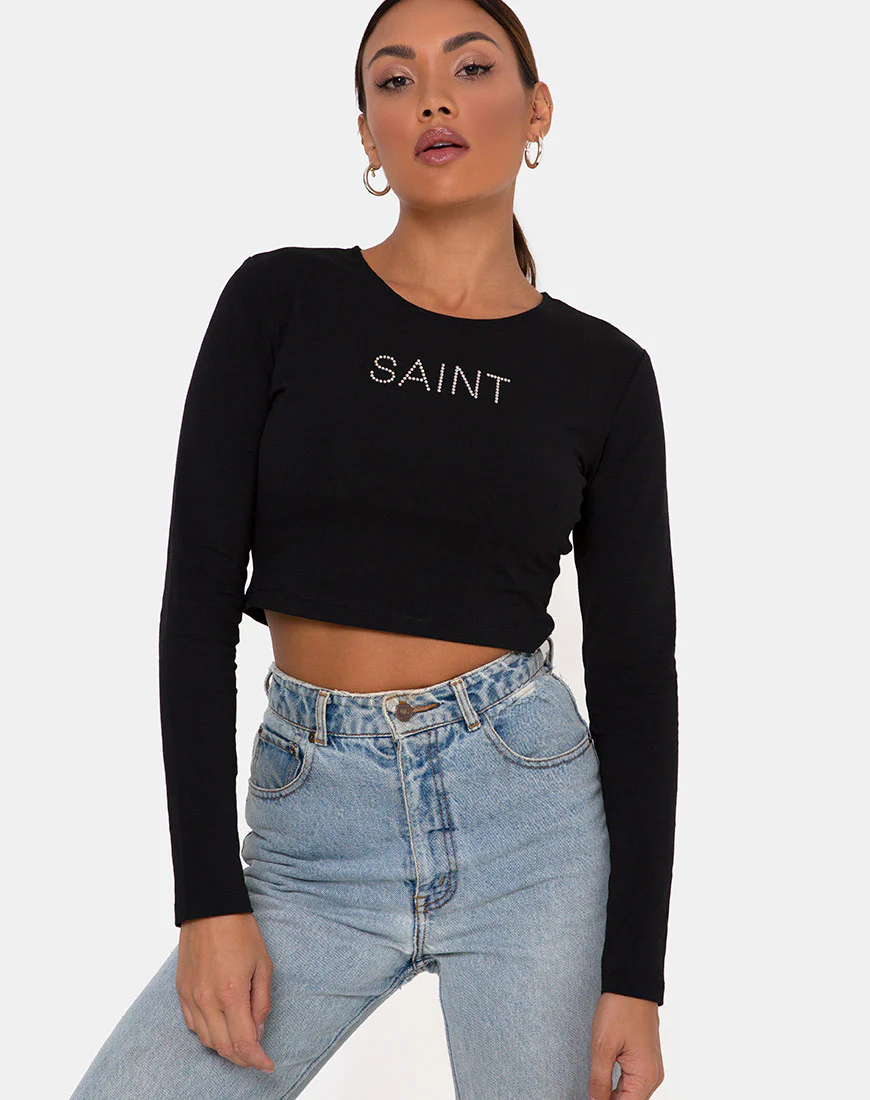 Londy Top in Black "Saint" Hot Fix - Image 5