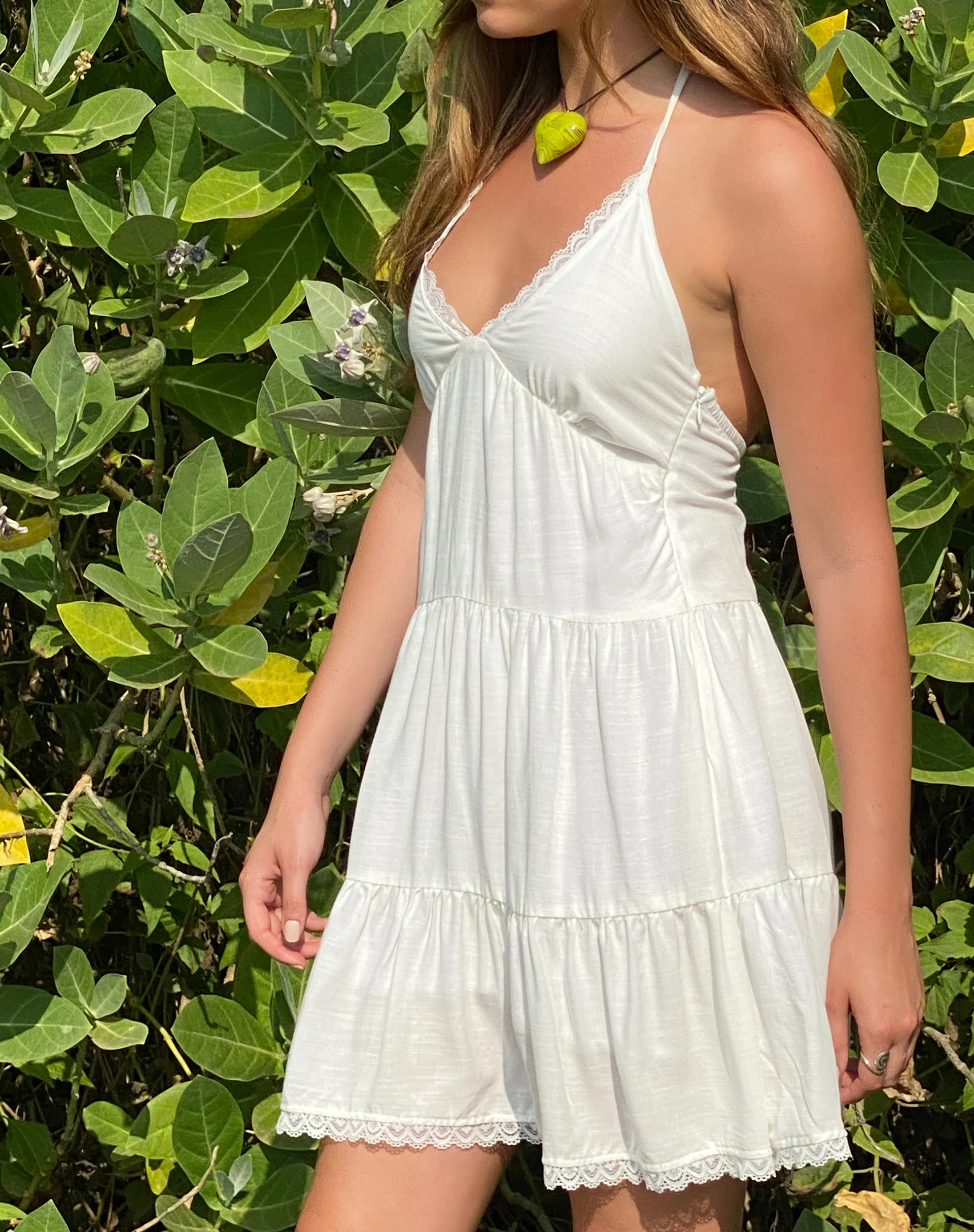 Londyn Tiered Halter Mini Dress in Off White - Image 2