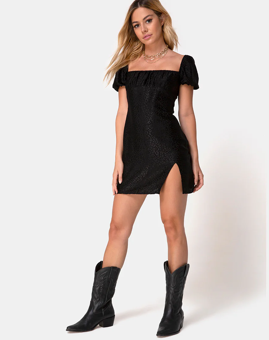 Lonma Mini Dress in Satin Cheetah Black - Image 3