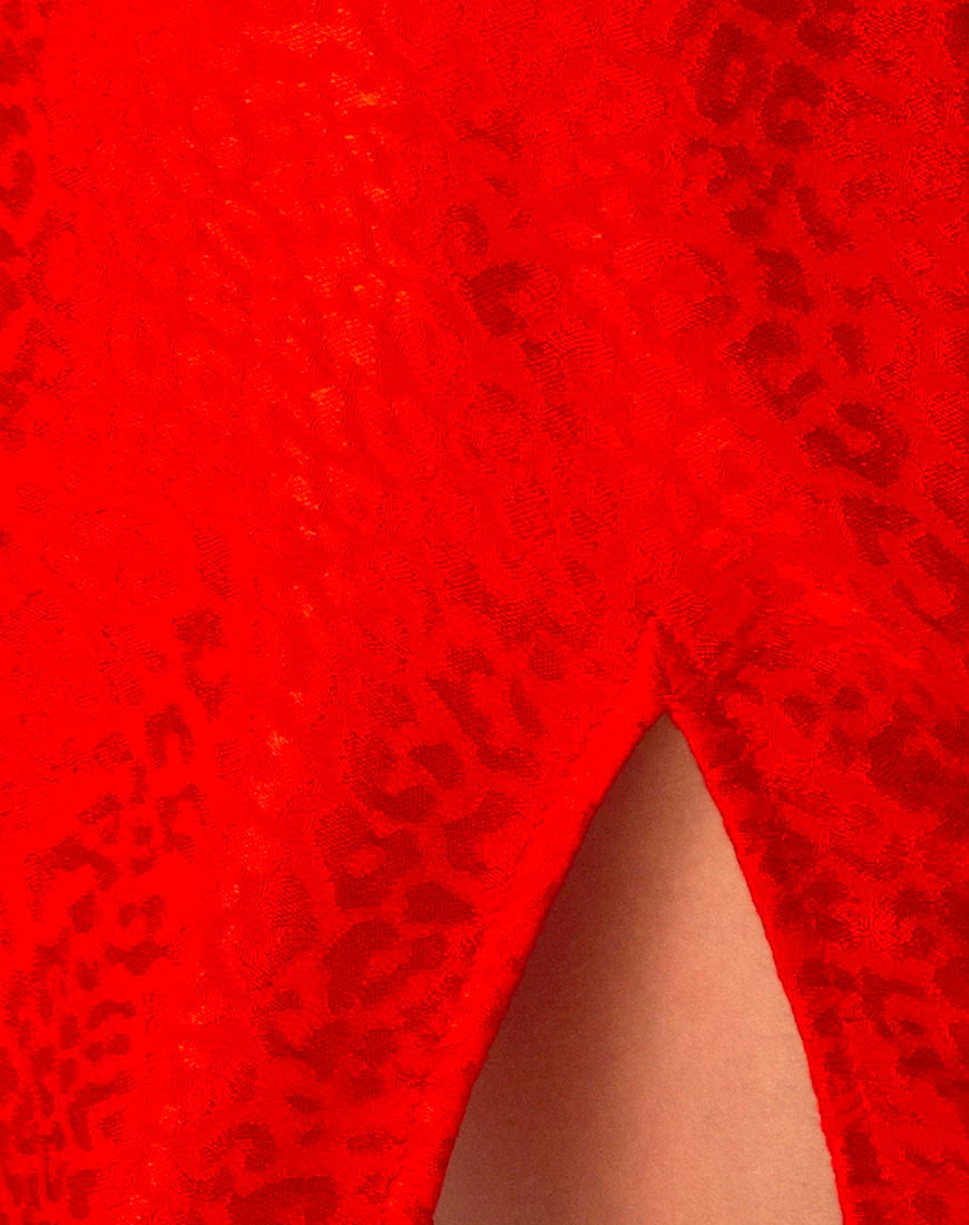 Lonma Dress in Satin Cheetah Red - Image 5