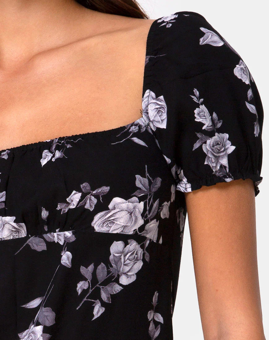 Lonma Mini Dress in White Rose Black - Image 5