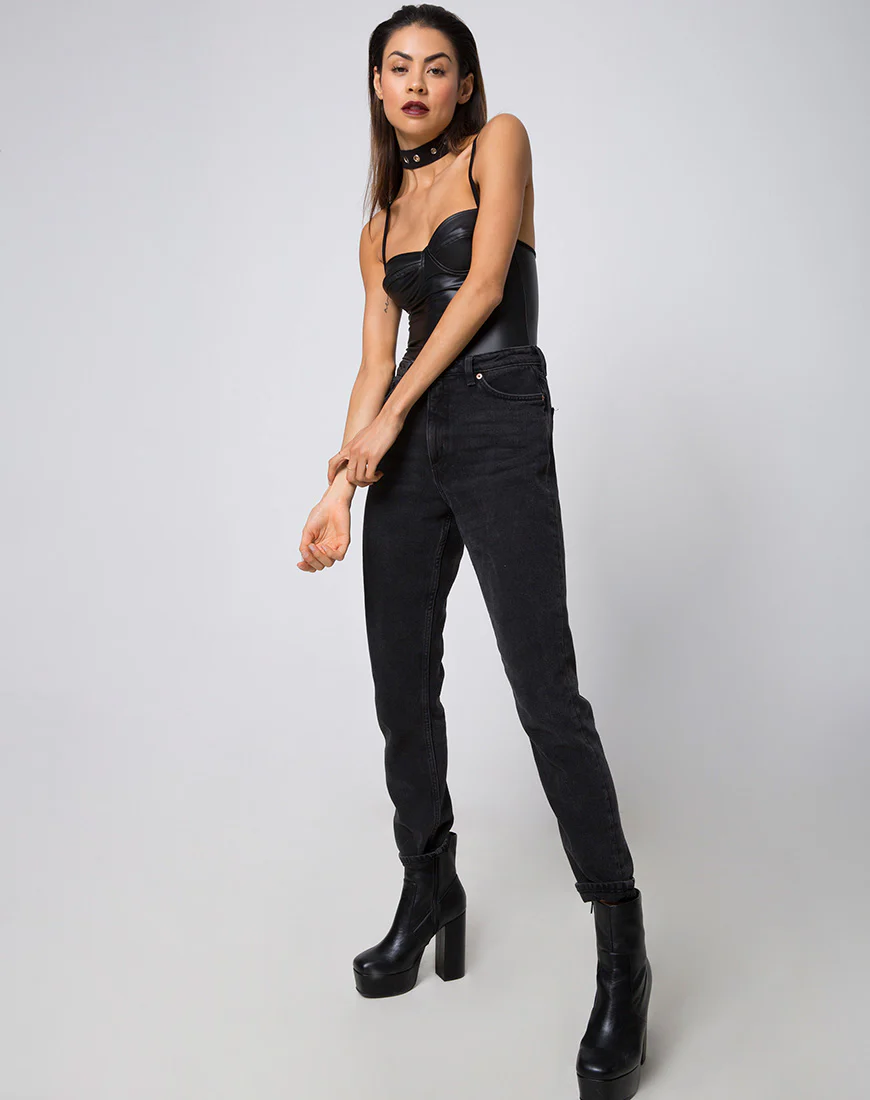 Lonty Bodice in Pu Matte Black - Image 3
