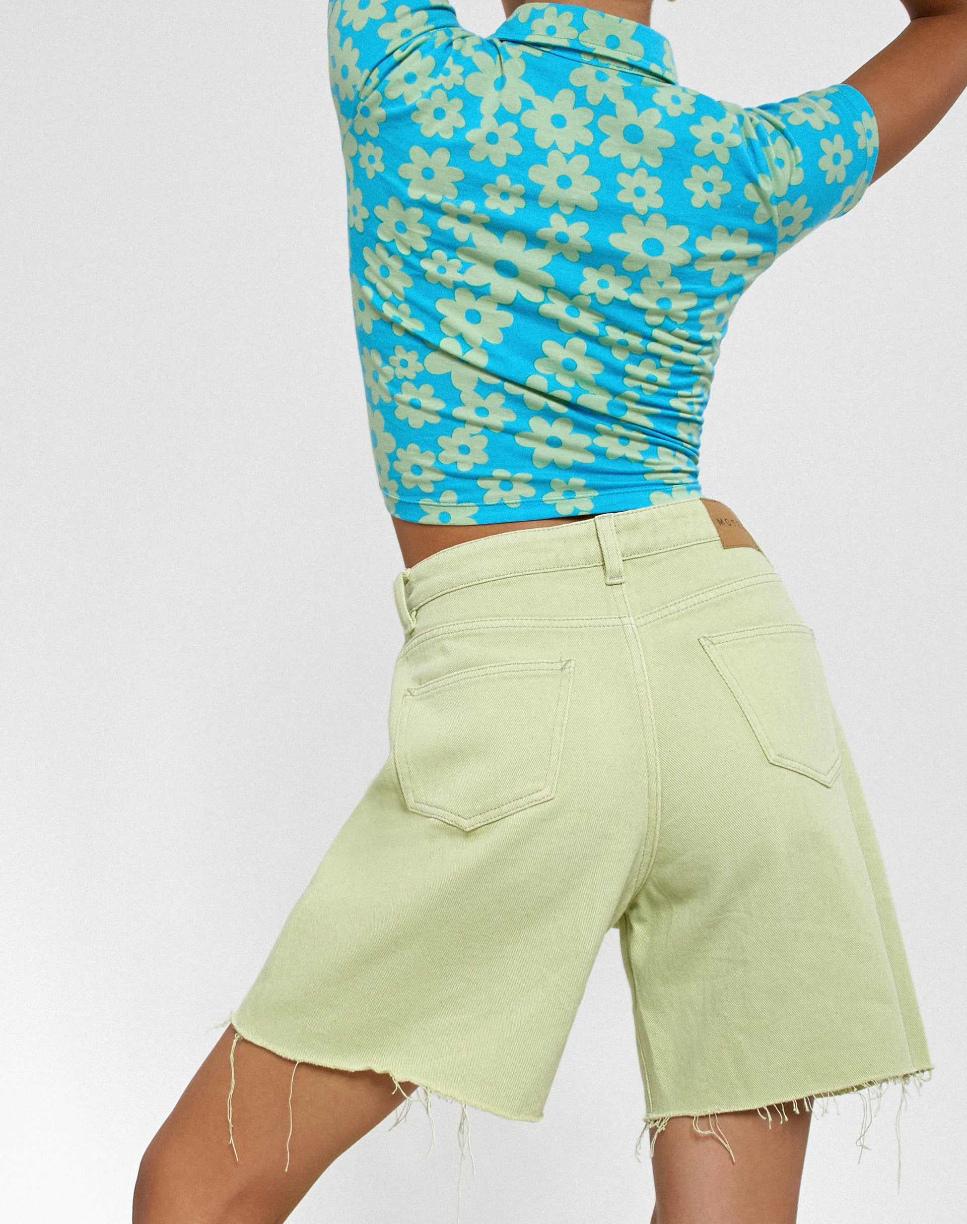 Loose Fit Denim Shorts in Sage - Image 5