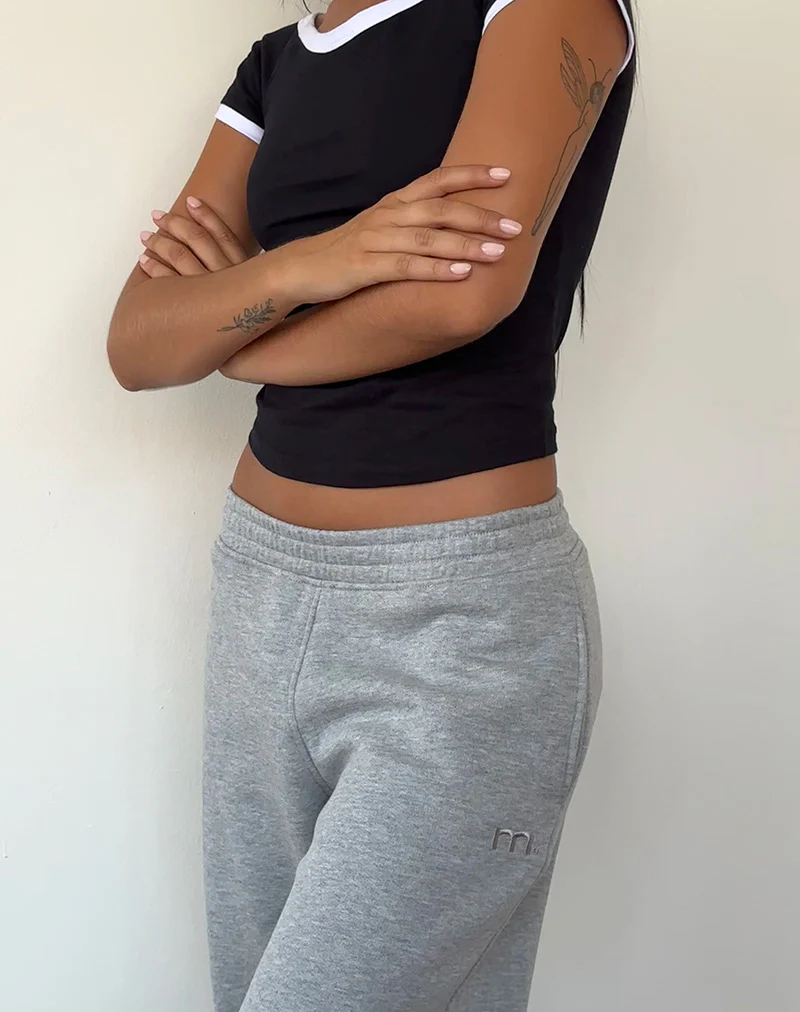 Loose Jogger in Grey Marl with M Embroidery - Image 2