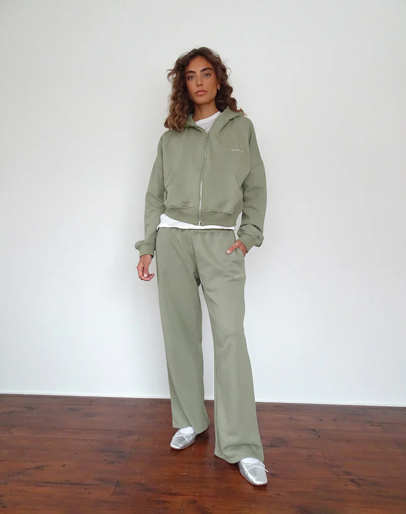 Loose Jogger in London Fog with Ivory 'MOTEL' Embroidery - Image 2
