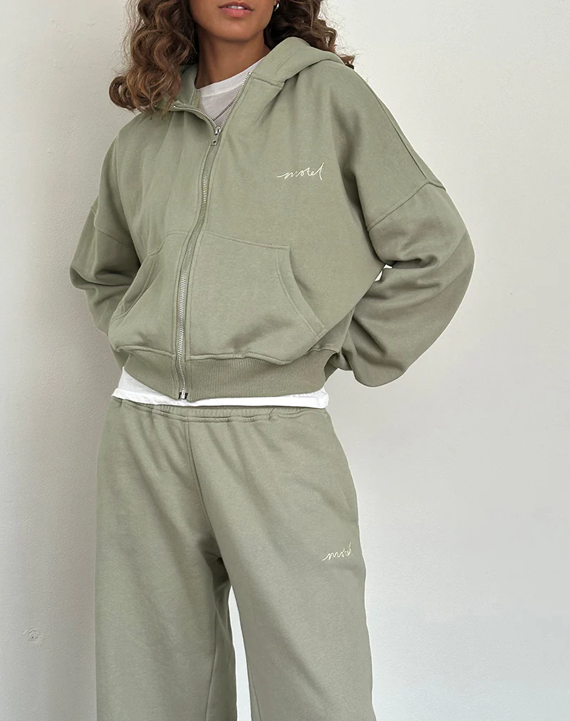 Loose Jogger in London Fog with Ivory 'MOTEL' Embroidery - Image 4