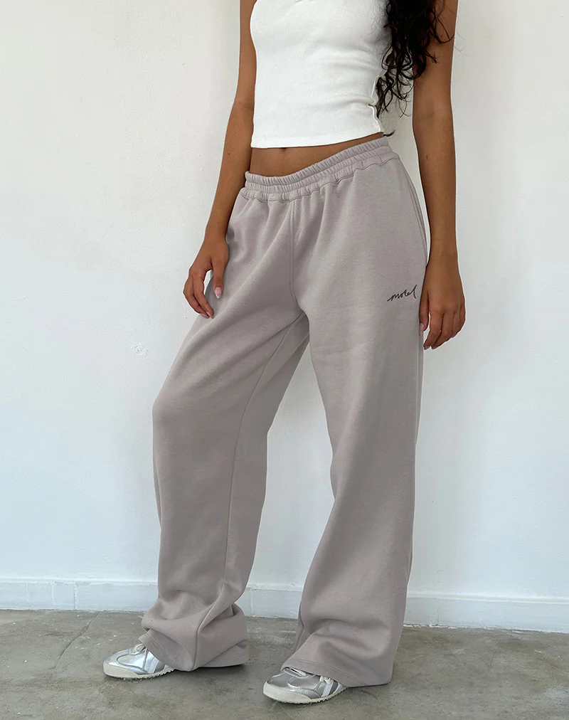 Loose Jogger in Mushroom with Tonal Brown 'MOTEL' Embroidery