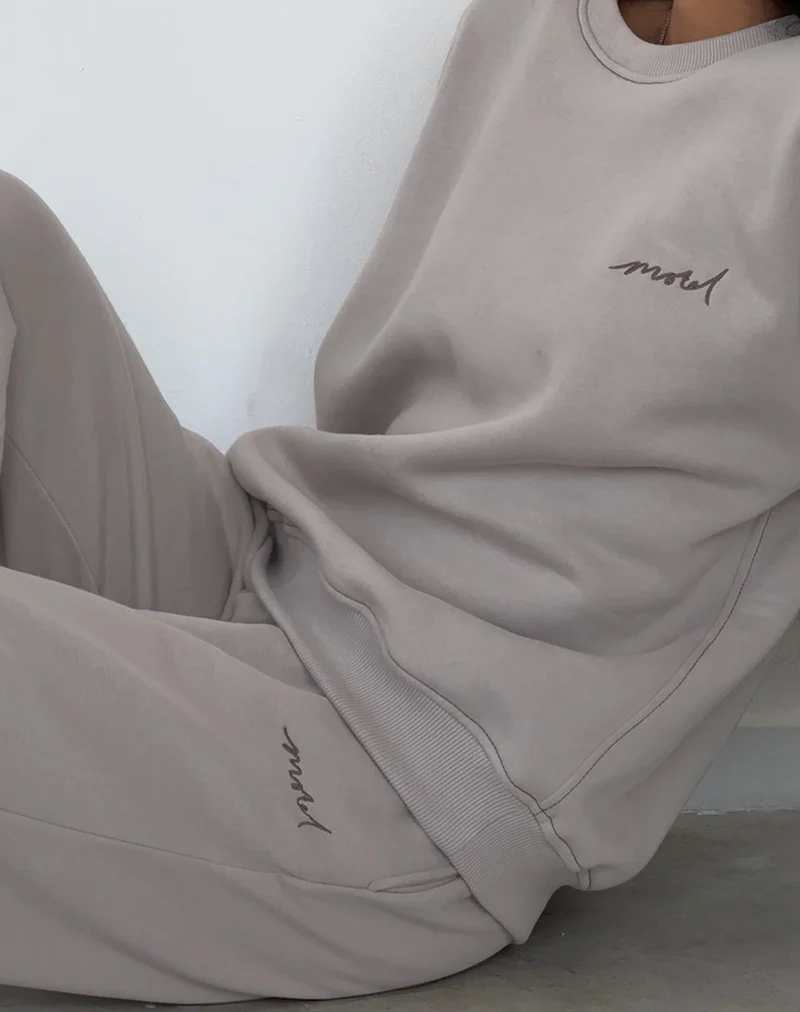 Loose Jogger in Mushroom with Tonal Brown 'MOTEL' Embroidery - Image 4