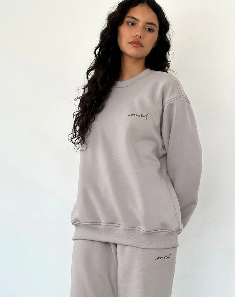 Loose Jogger in Mushroom with Tonal Brown 'MOTEL' Embroidery - Image 5