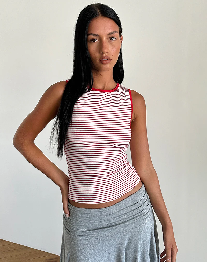 Lorde Tank Top in Red and White Stripe - Image 3