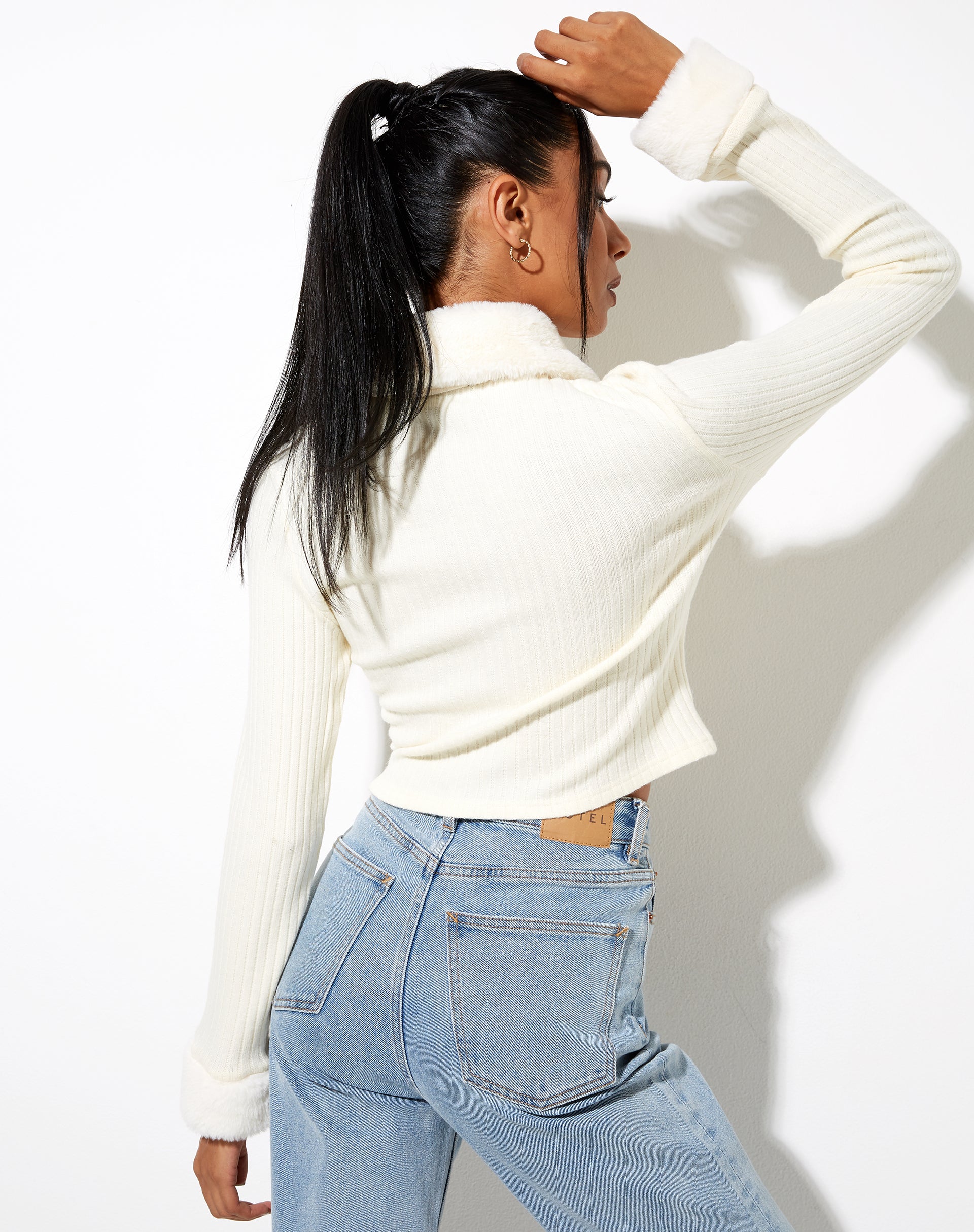Loria Fur Cardigan in Ivory - Image 2