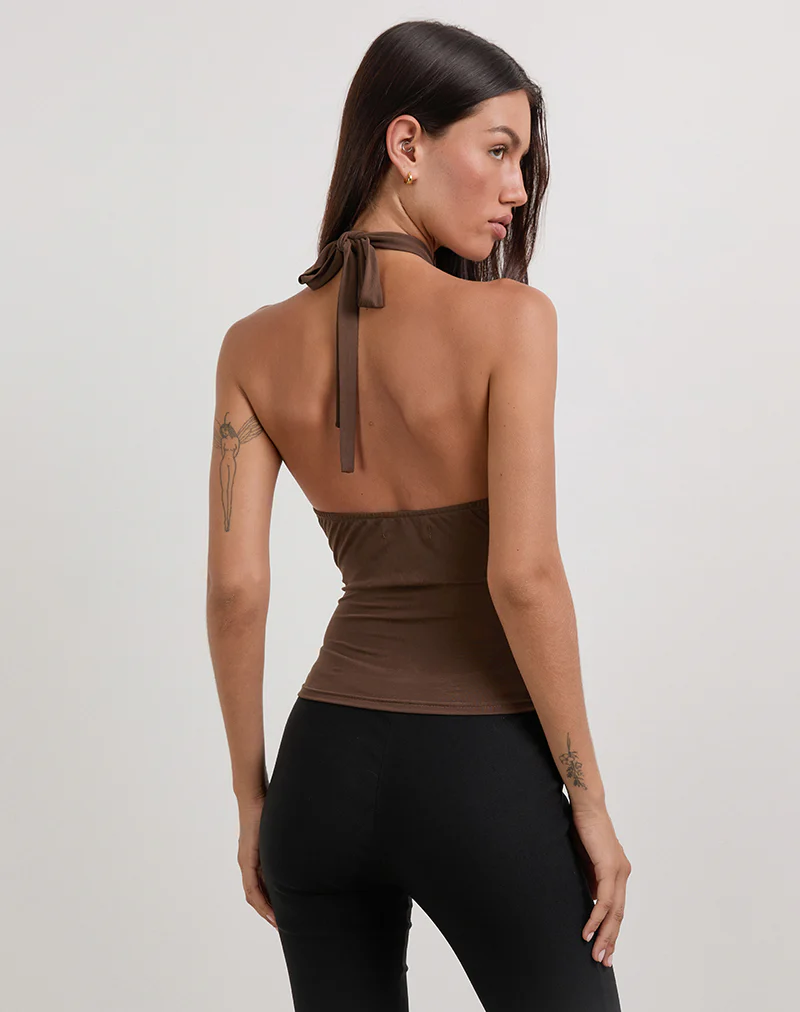 Lorie Halter Top in Cupro Bitter Chocolate - Image 4