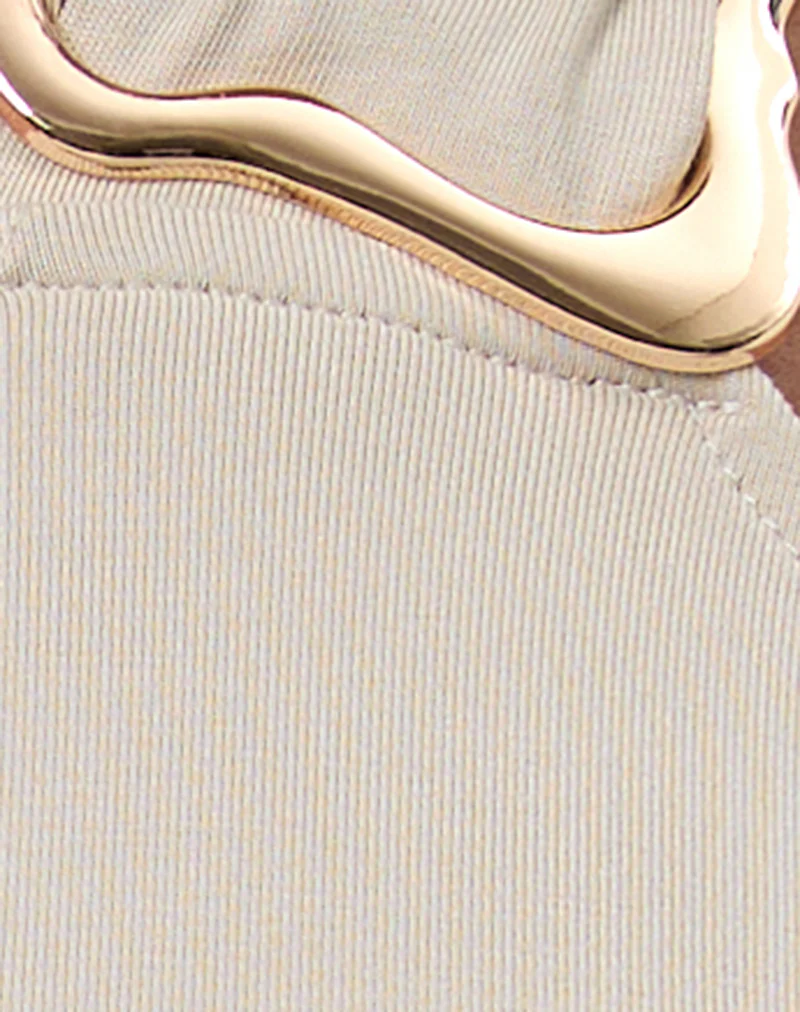 Lorie Halterneck Top in Cupro Oatmilk with Metal Ring - Image 6