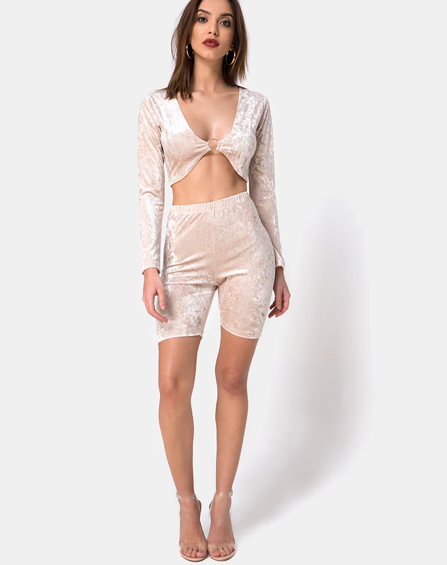 Lorya Crop Top in Cream Crushed Velvet - Image 3