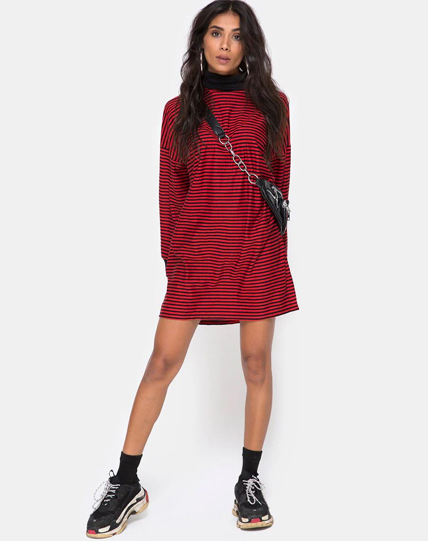 Losha Sweatshirt in Mini Stripe Red and Black - Image 3