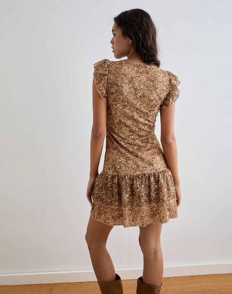 Lotri Wrap Mini Dress in Cluster Floral Brown - Image 4