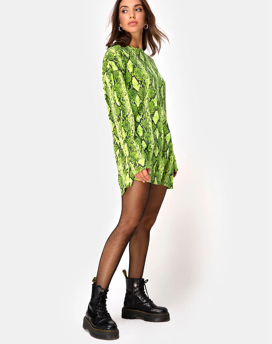 Lotsun Jumper Dress in Snake Lime - Image 3