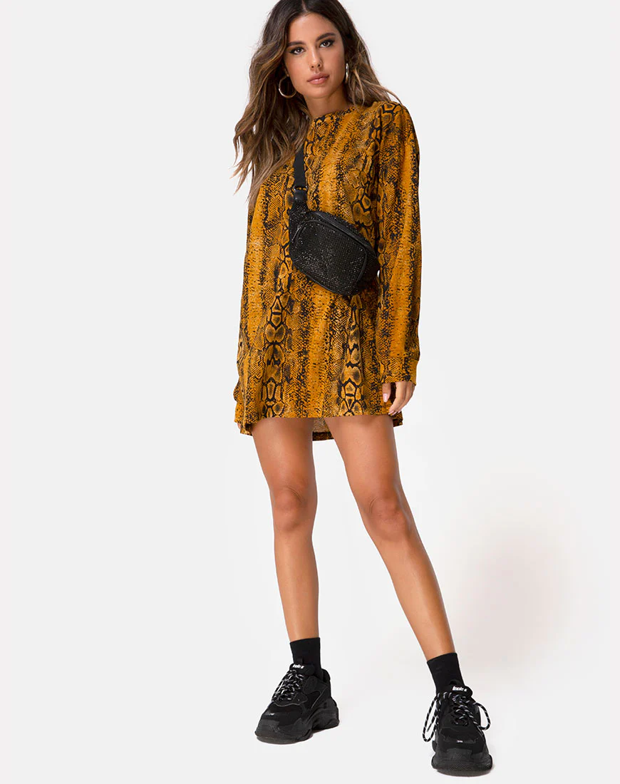 Lotsun Jumper Dress in Snake Mustard - Image 3