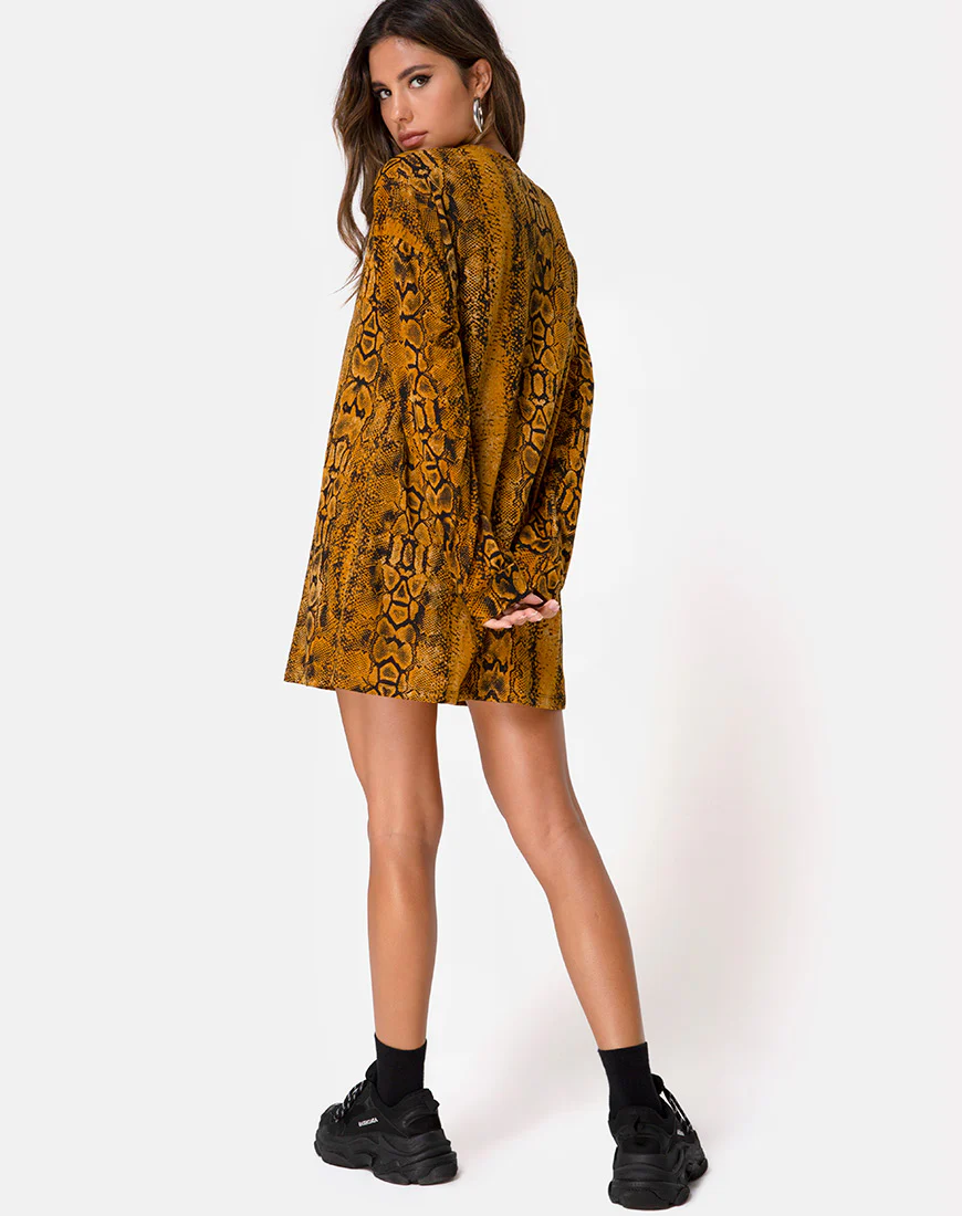 Lotsun Jumper Dress in Snake Mustard - Image 4