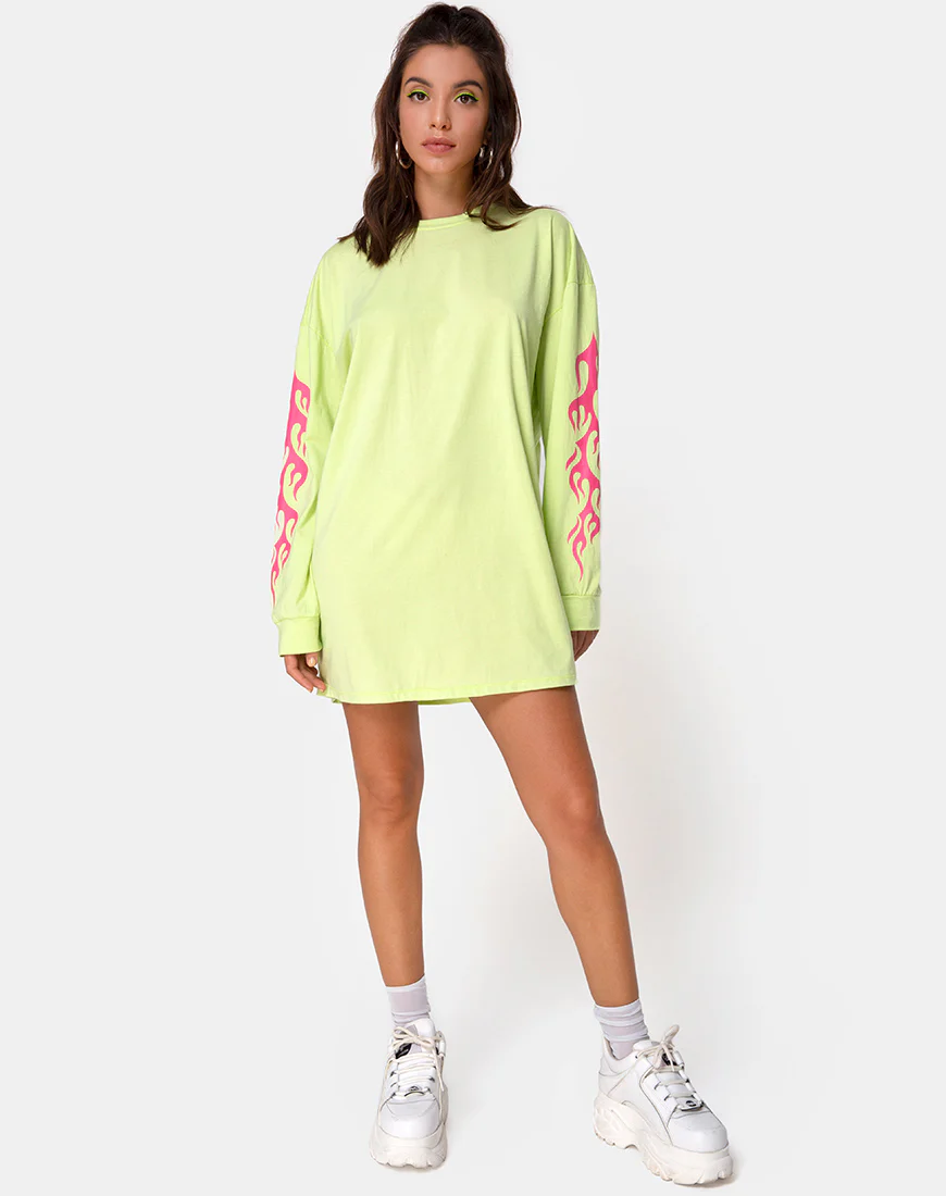 Lotsun Sweatshirt in Flurogreen with Flame - Image 3