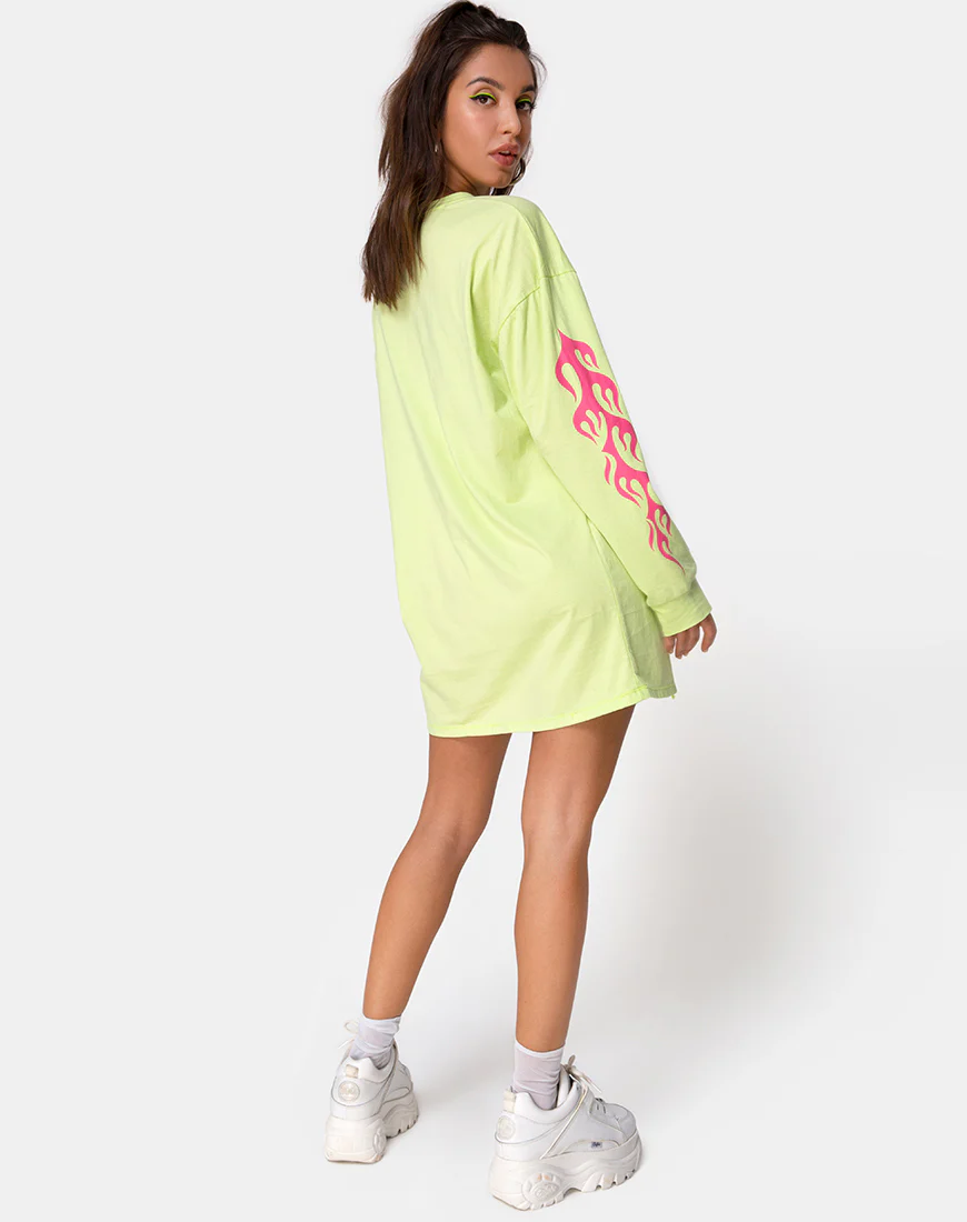 Lotsun Sweatshirt in Flurogreen with Flame - Image 4