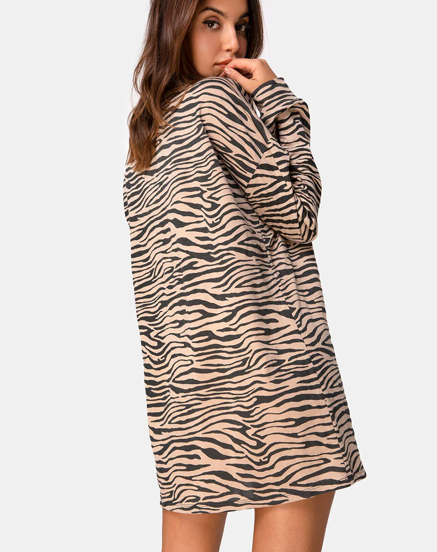 Lotsun Jumper Dress in 90's Zebra Taupe - Image 2