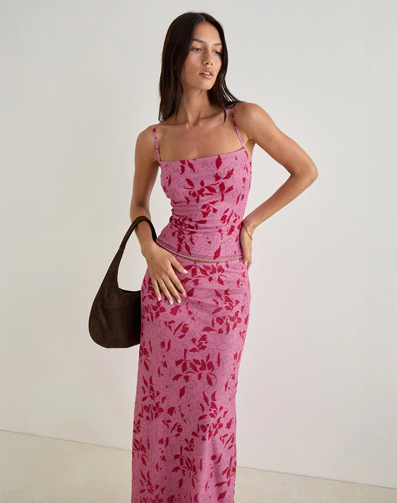 Lotus Cami Top in Stencil Flower Pink - Image 3