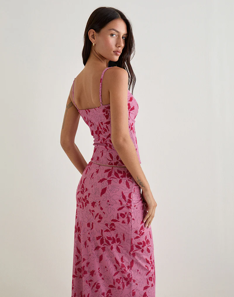 Lotus Cami Top in Stencil Flower Pink - Image 4