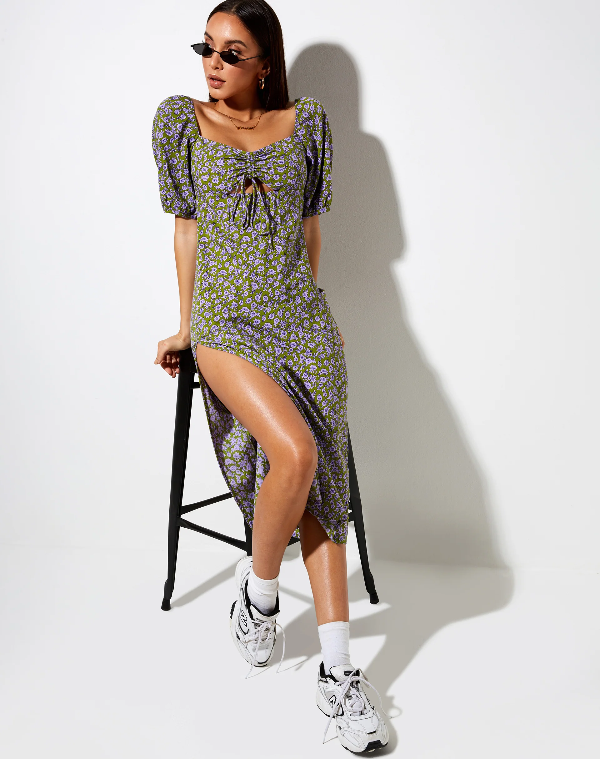 Lourgia Midi Dress in Autumn Blossom Khaki - Image 3
