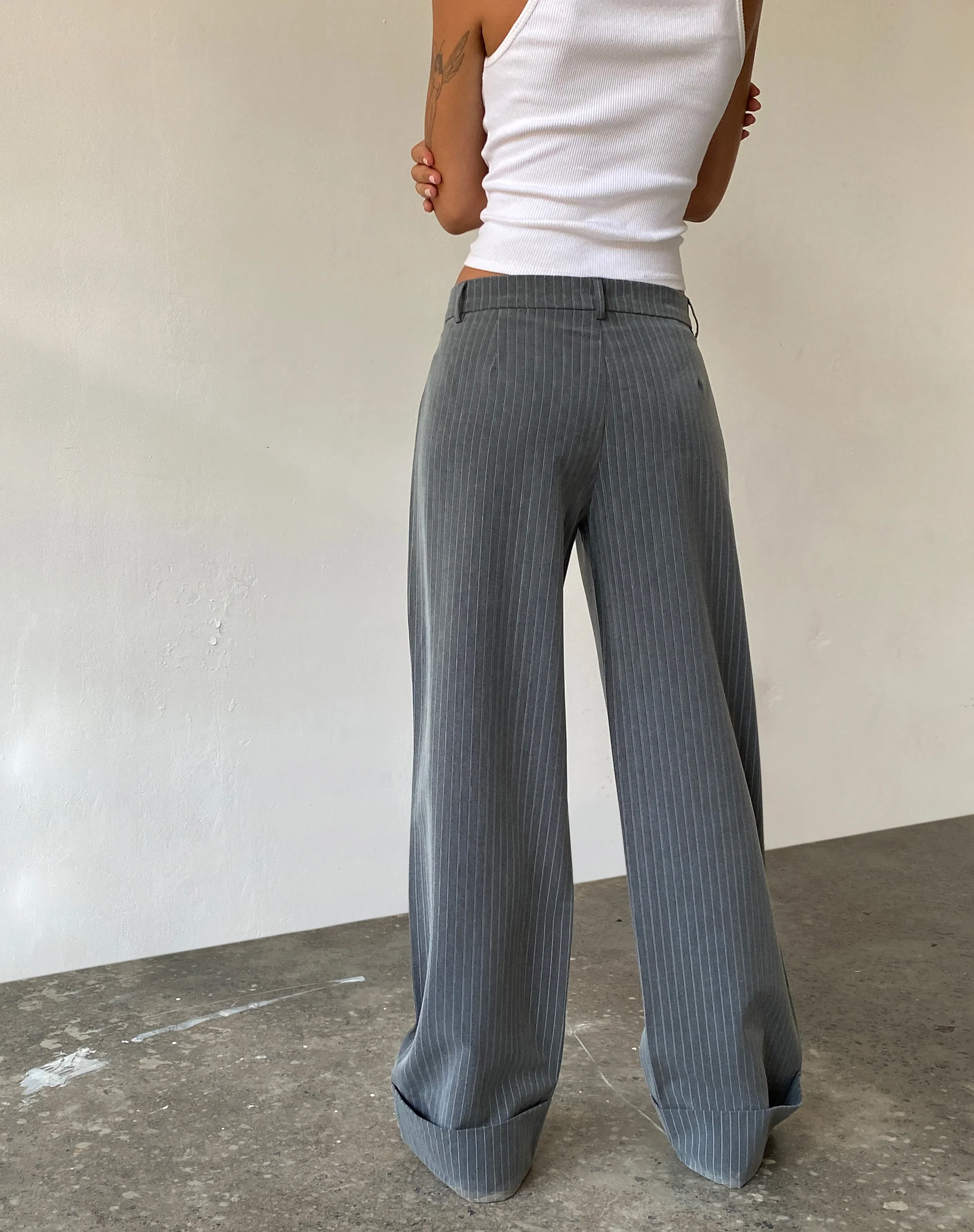 Abba Low Rise Trouser in Pinstripe Grey - Image 4