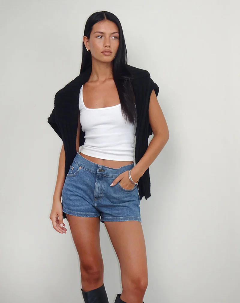 Low Rise Denim Hot Pants in Bay Blue - Image 2