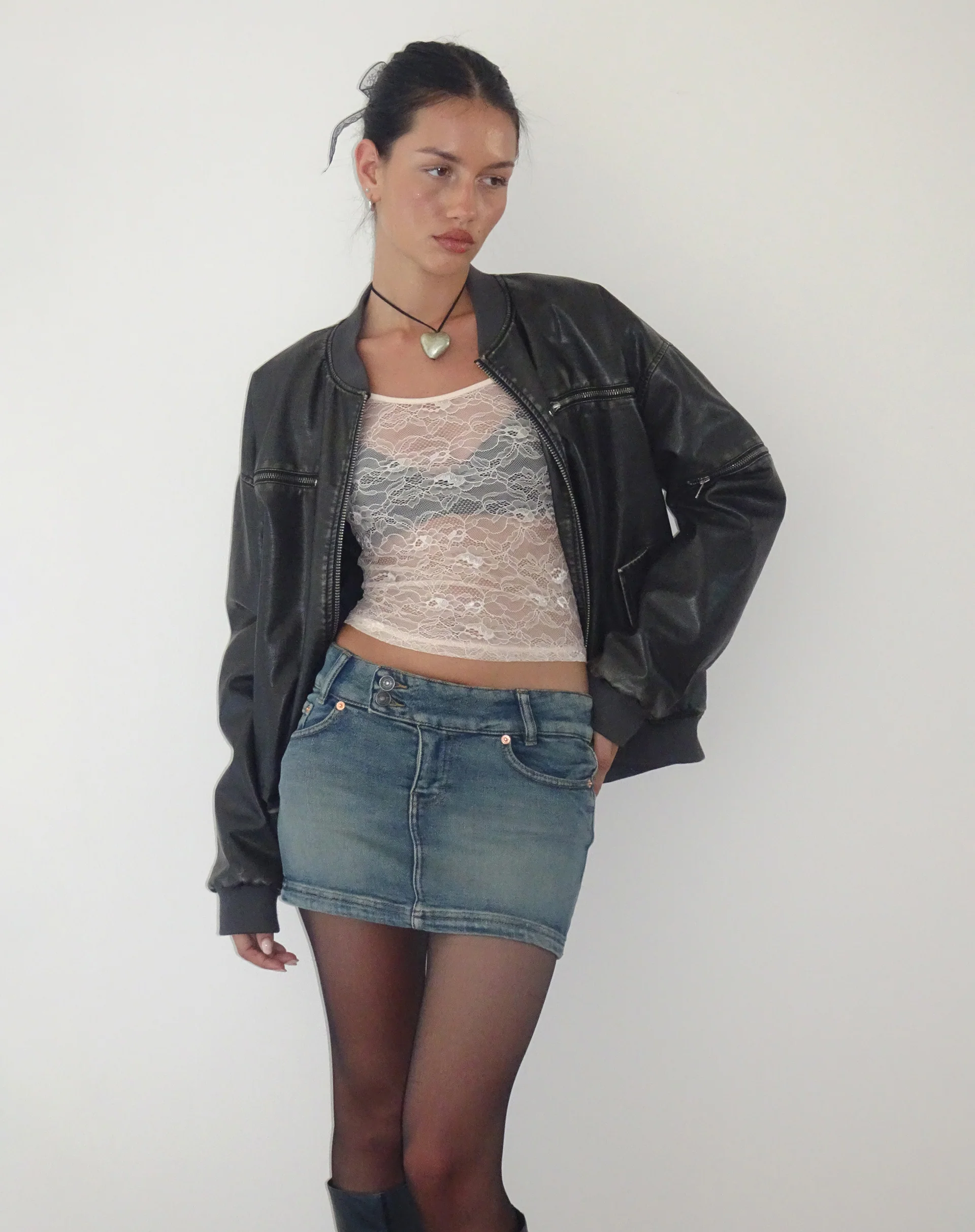Low Rise Denim Mini Skirt in Desert Wash - Image 4
