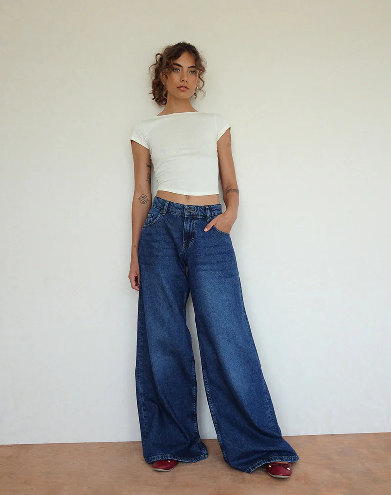 Roomy Oversized Low Rise Jeans in Mid Blue Used - Image 3