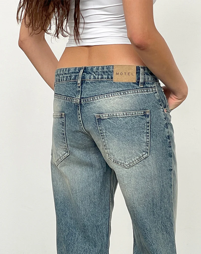 Low Rise Parallel Jeans In Dirty Blue - Image 5