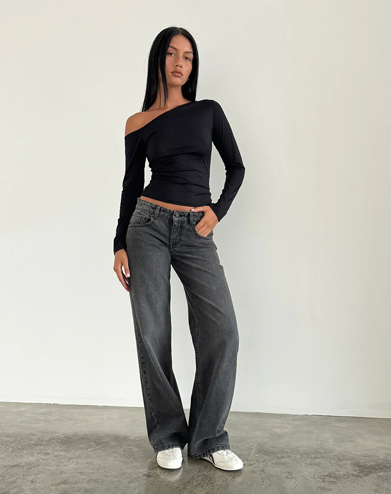 Low Rise Parallel Jeans in Washed Black Grey - Image 2