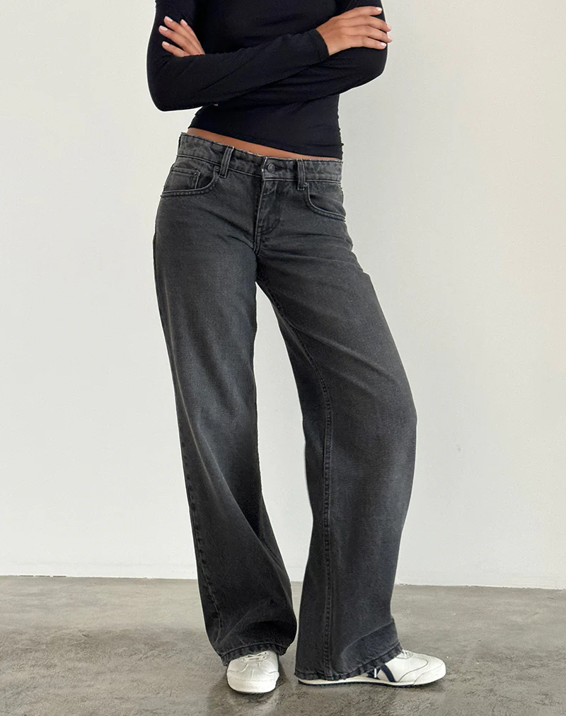 Low Rise Parallel Jeans in Washed Black Grey - Image 5