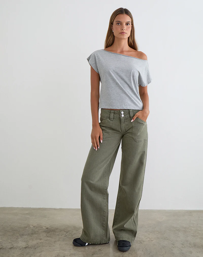Low Rise Relaxed Cargo Jeans in Olive - Image 4