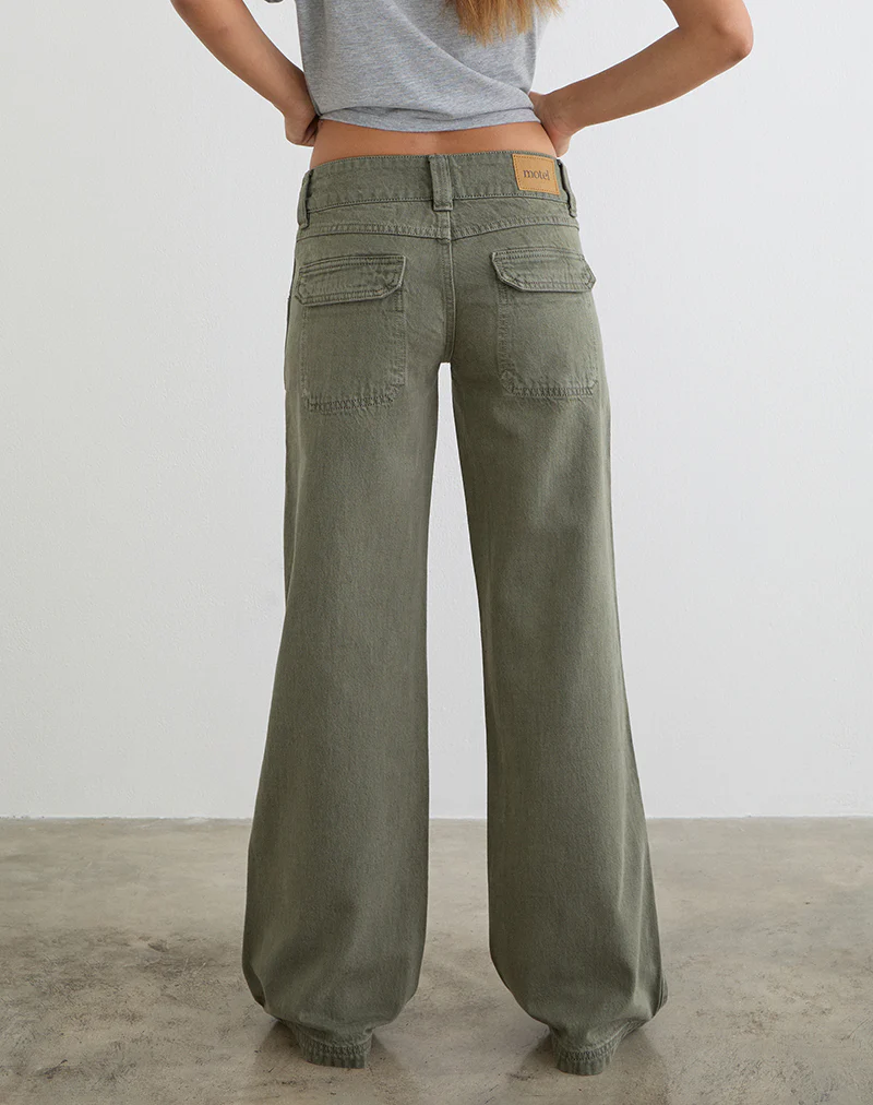 Low Rise Relaxed Cargo Jeans in Olive - Image 6