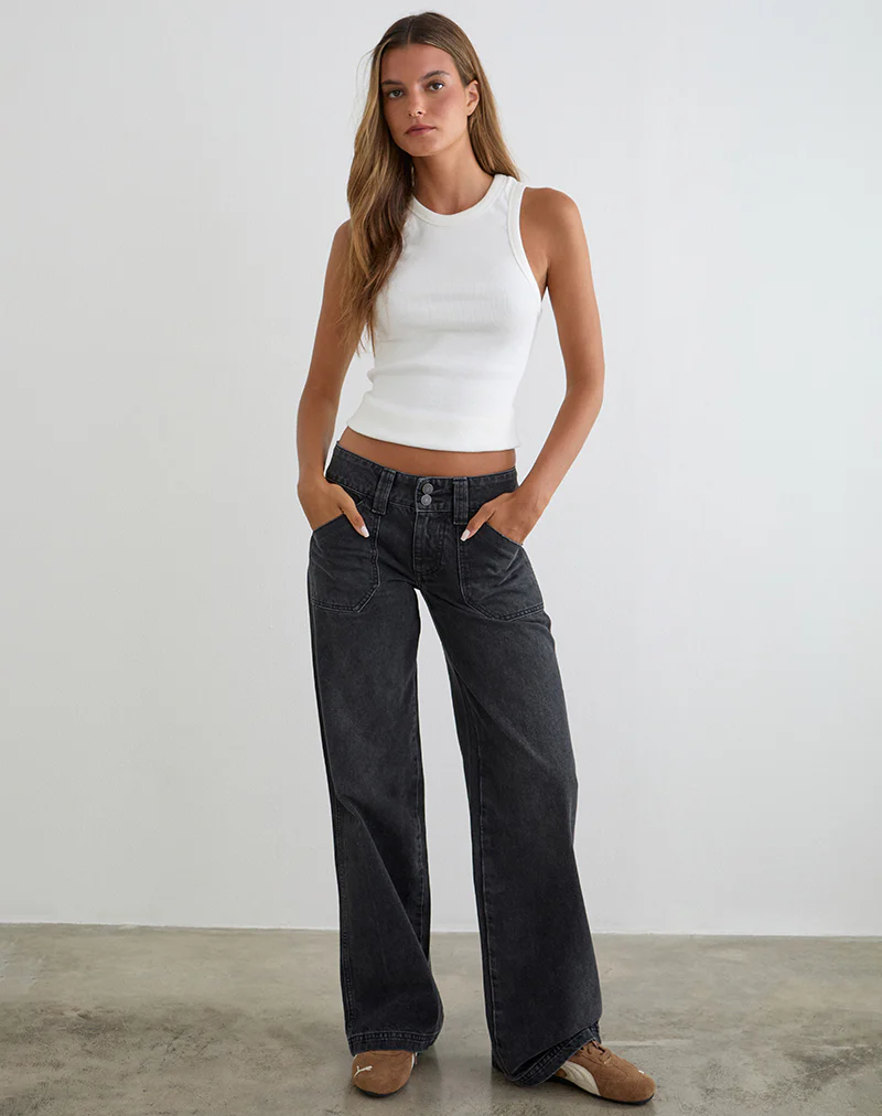 Low Rise Relaxed Cargo Jeans in Vintage Black