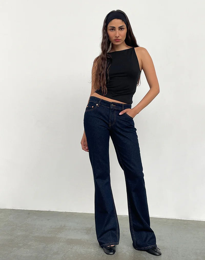 Rigid Low Rise Flare Jeans In Indigo - Image 4