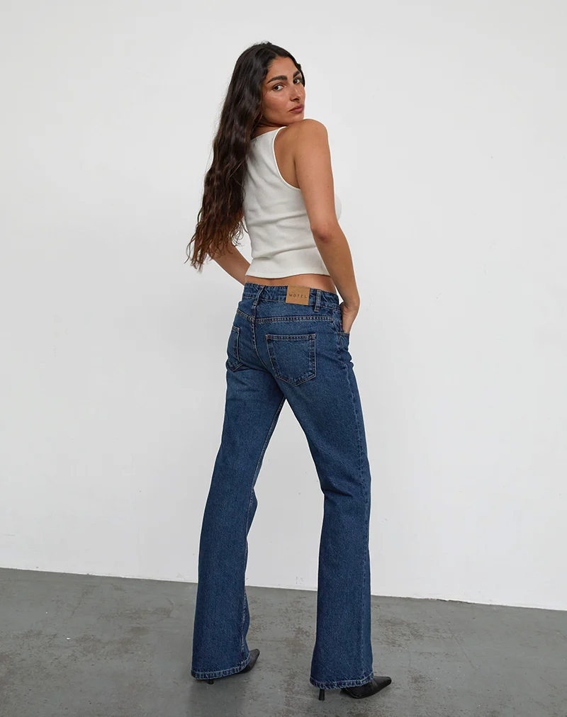 Rigid Low Rise Flare Jeans In Mid Blue Used - Image 5